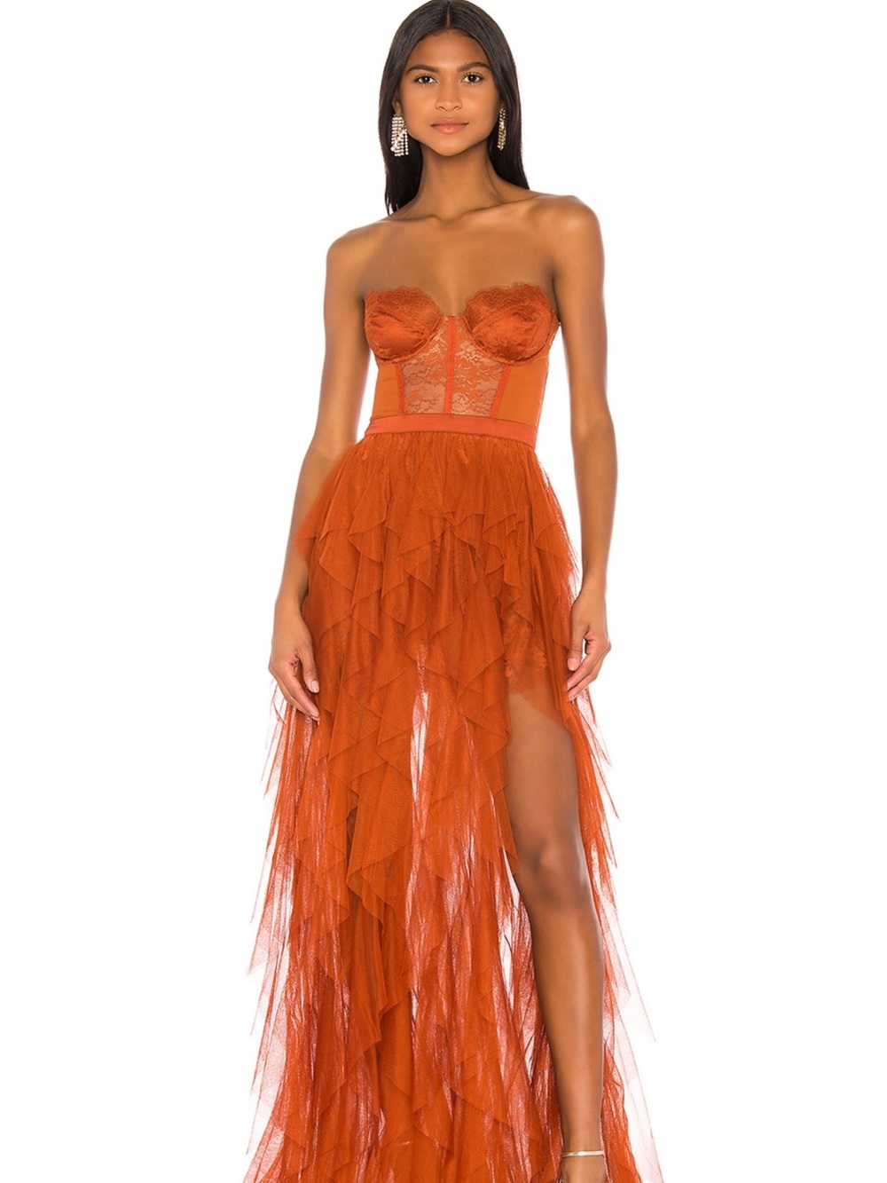 NWT For Love & Lemon X Revolve Bustier Tulle Gown in Rust, Size M